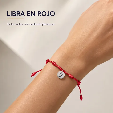 PULSERA 7 NUDOS CON LIBRA ACERO. COLOR PLATEADO
