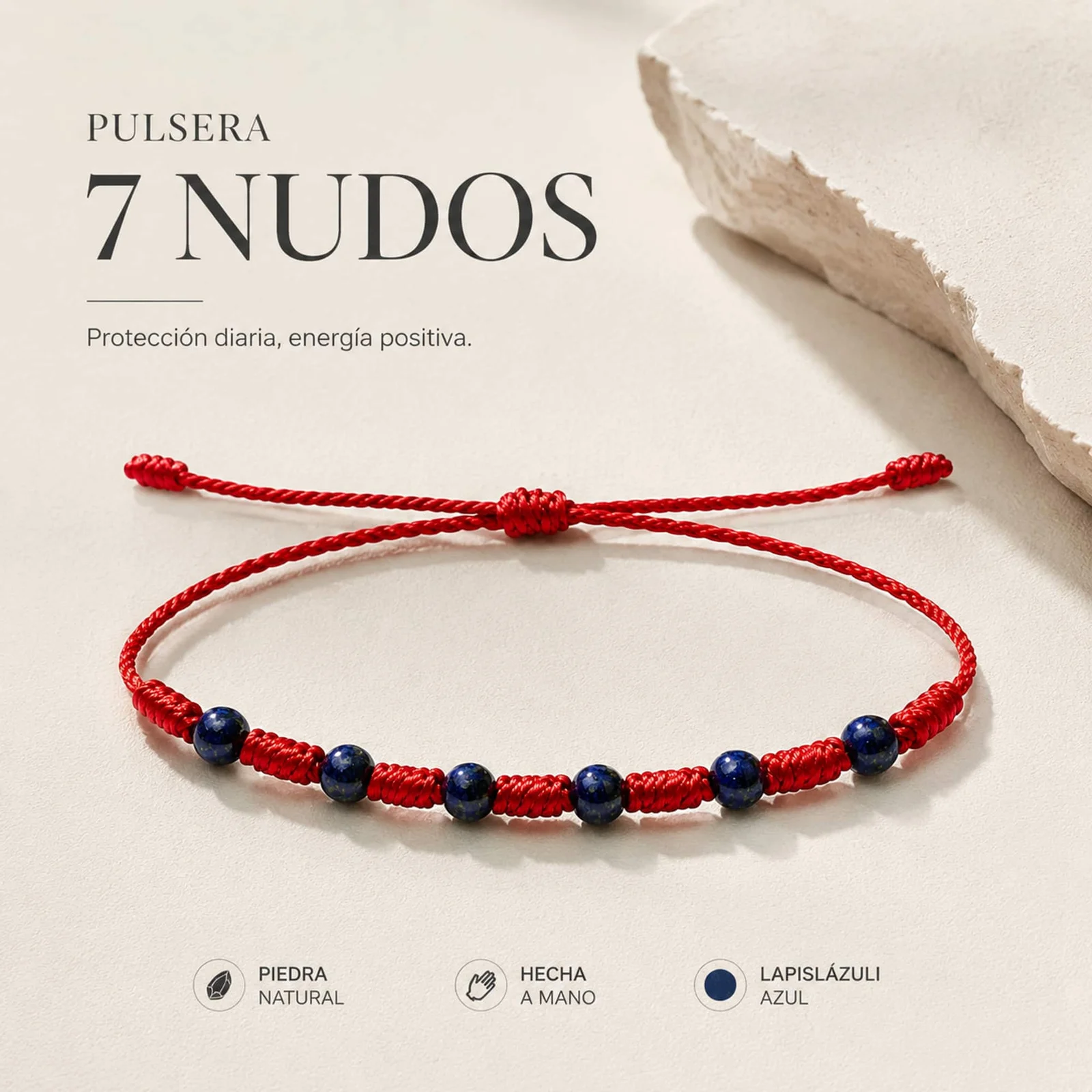 PULSERA 7 NUDOS CON  LAPISLÁZULI FÉNIX 4MM
