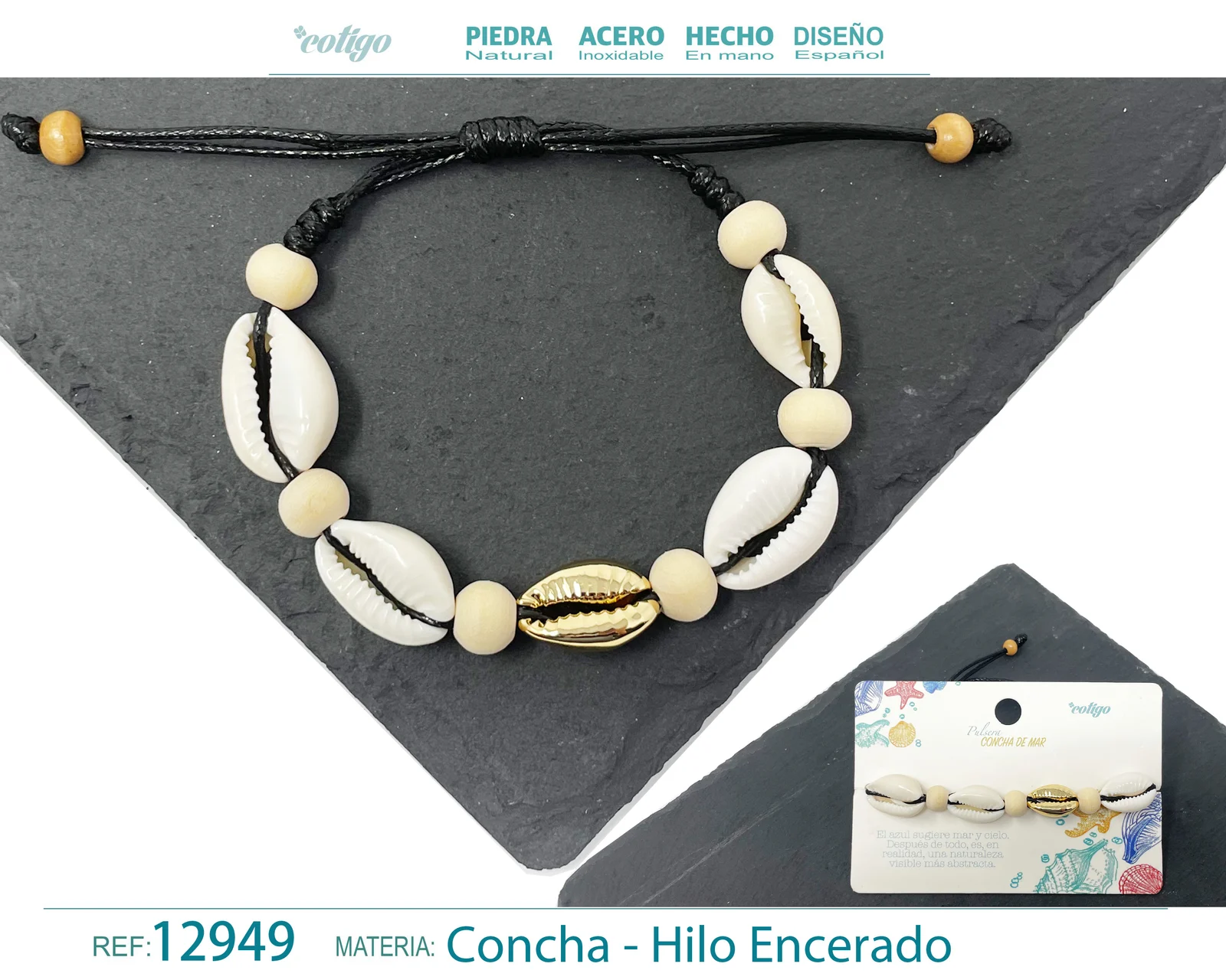 PULSERA HILO ENCERADO DE CONCHA
