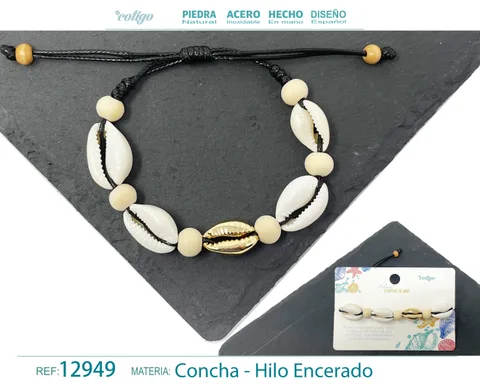 PULSERA HILO ENCERADO DE CONCHA