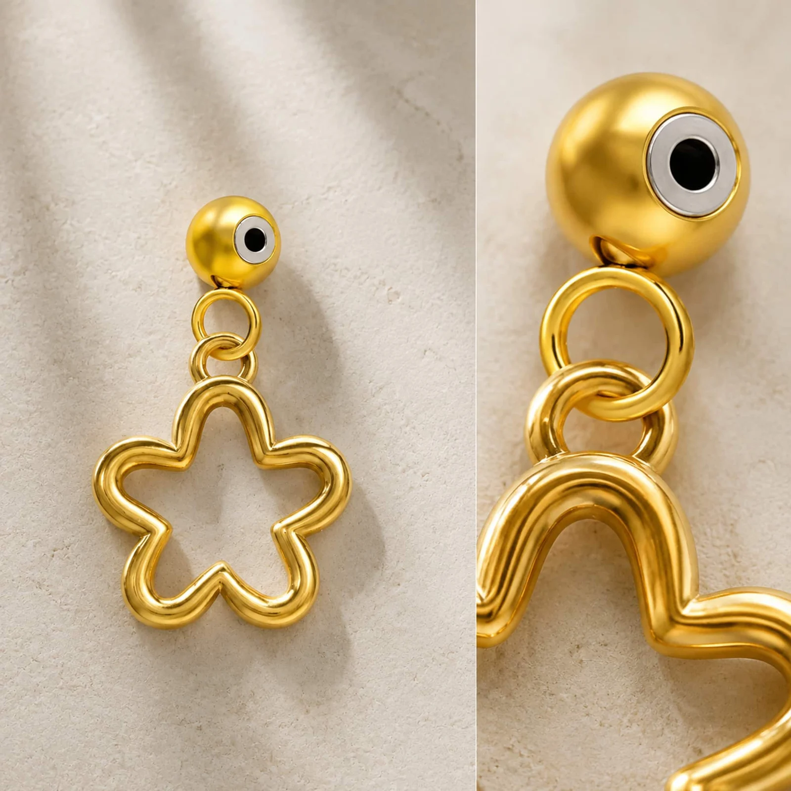 CHARM ACERO DORADO CHAPADO ORO 14 K-CON BOLA DE GOMA