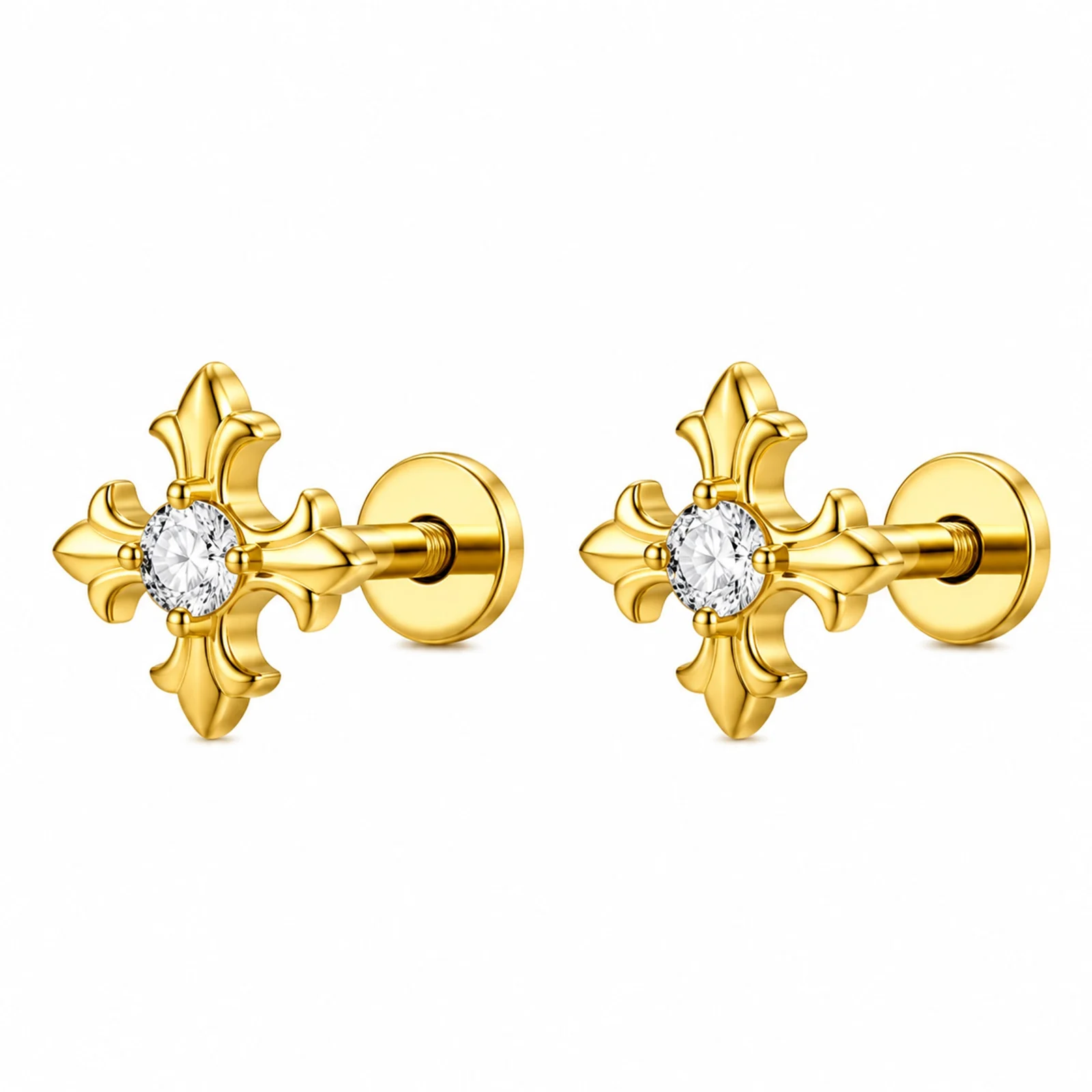 Pendiente-Piercing Bañado Oro 18K y con Circonita