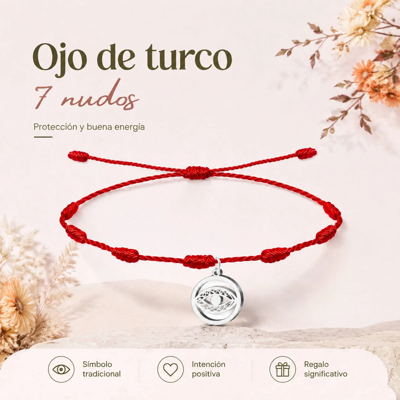 PULSERA 7 NUDOS CON OJO TURCO COLOR PLATEADO
