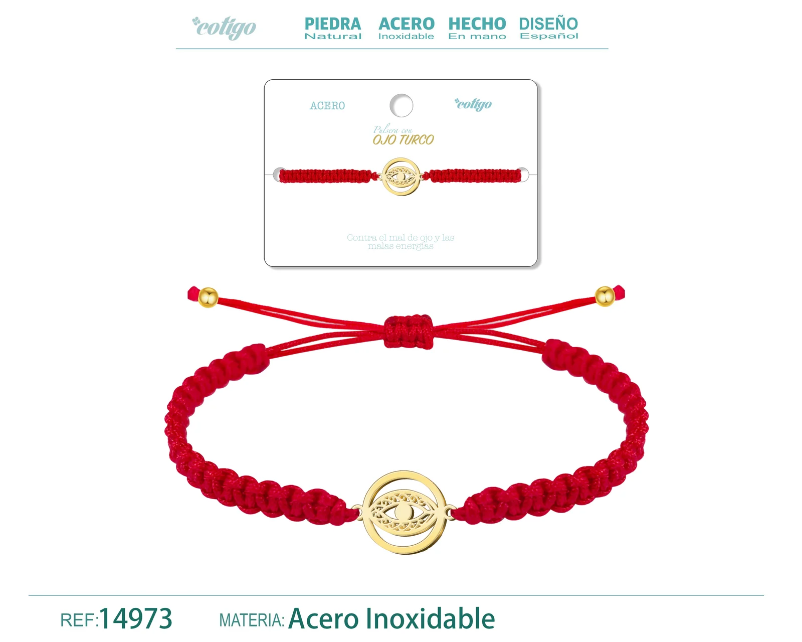 PULSERA HILO DESTINO  CON OJO TURCO ACERO DORADO
