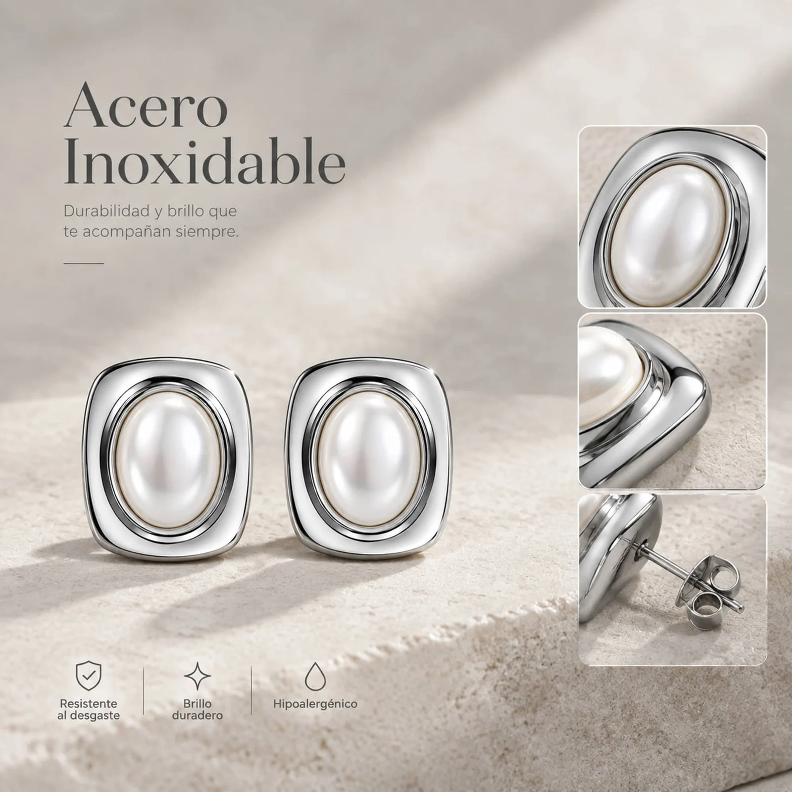 Pendiente Acero Inoxidable color Plateado