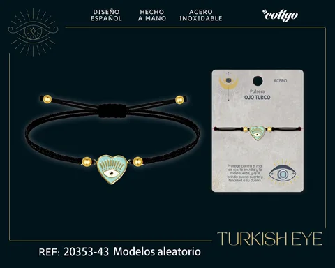 Pulsera Hilo encerado Negro CON OJO TURCO Dorado