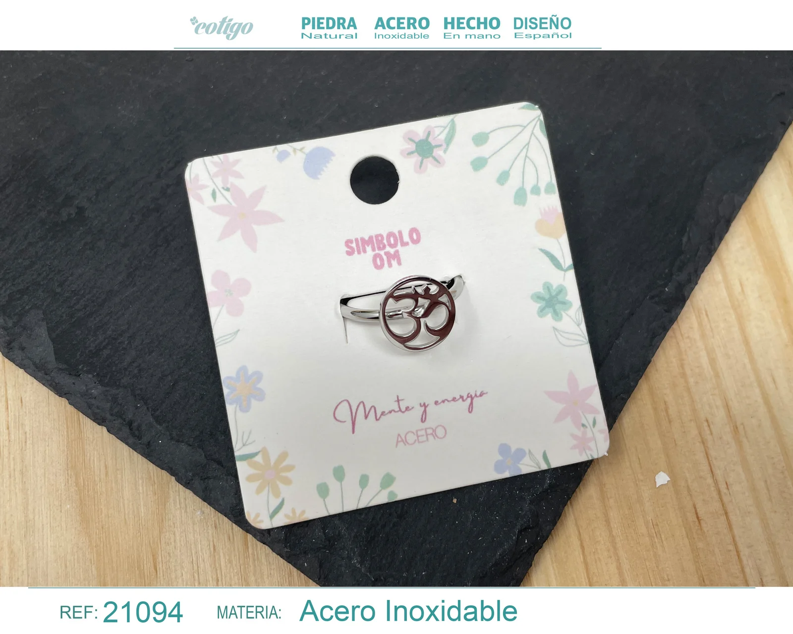 ANILLO SIMBOLO OM ACERO COLOR PLATEADO