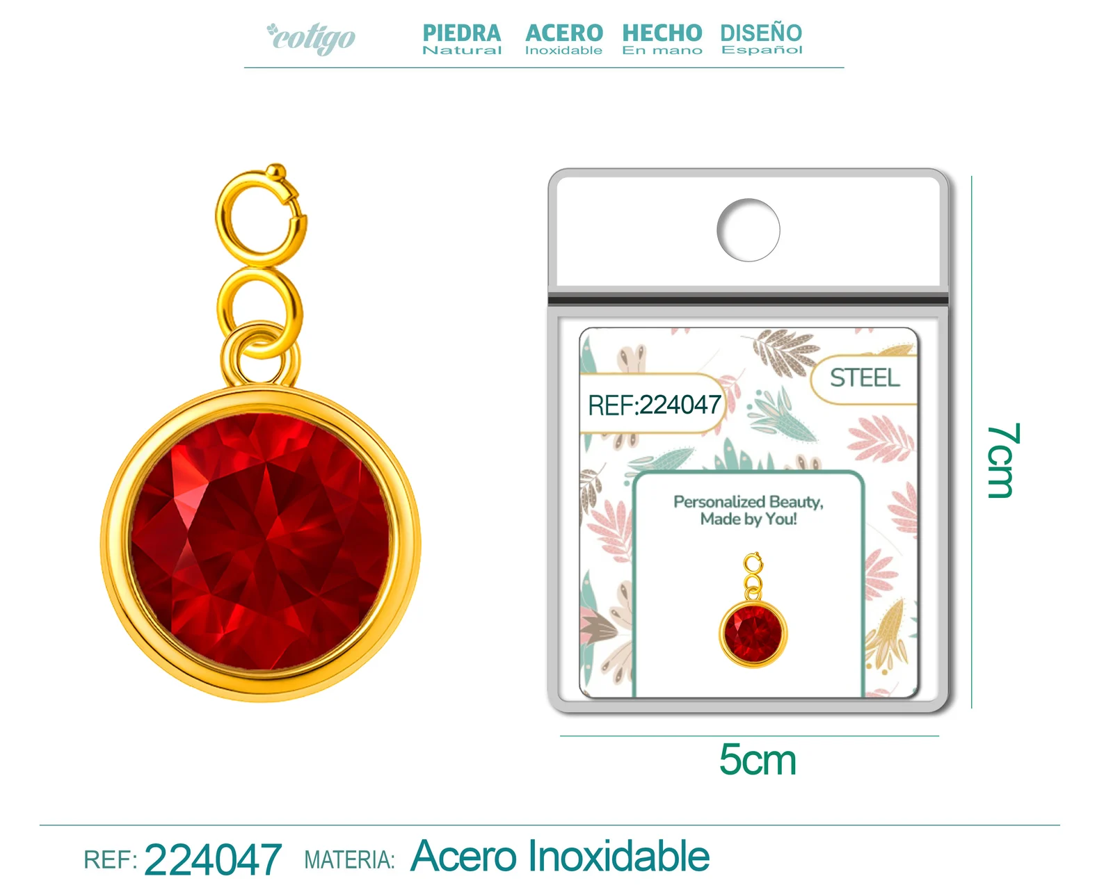 CHARM ACERO DORADO CON PIEDRA NACIMIENTO DE JULIO-CON CIERRE