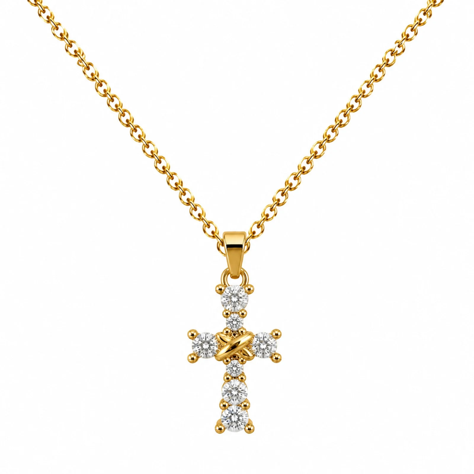 Colgangte Cobre con Circonita Colar Dorado y Cadena Acero