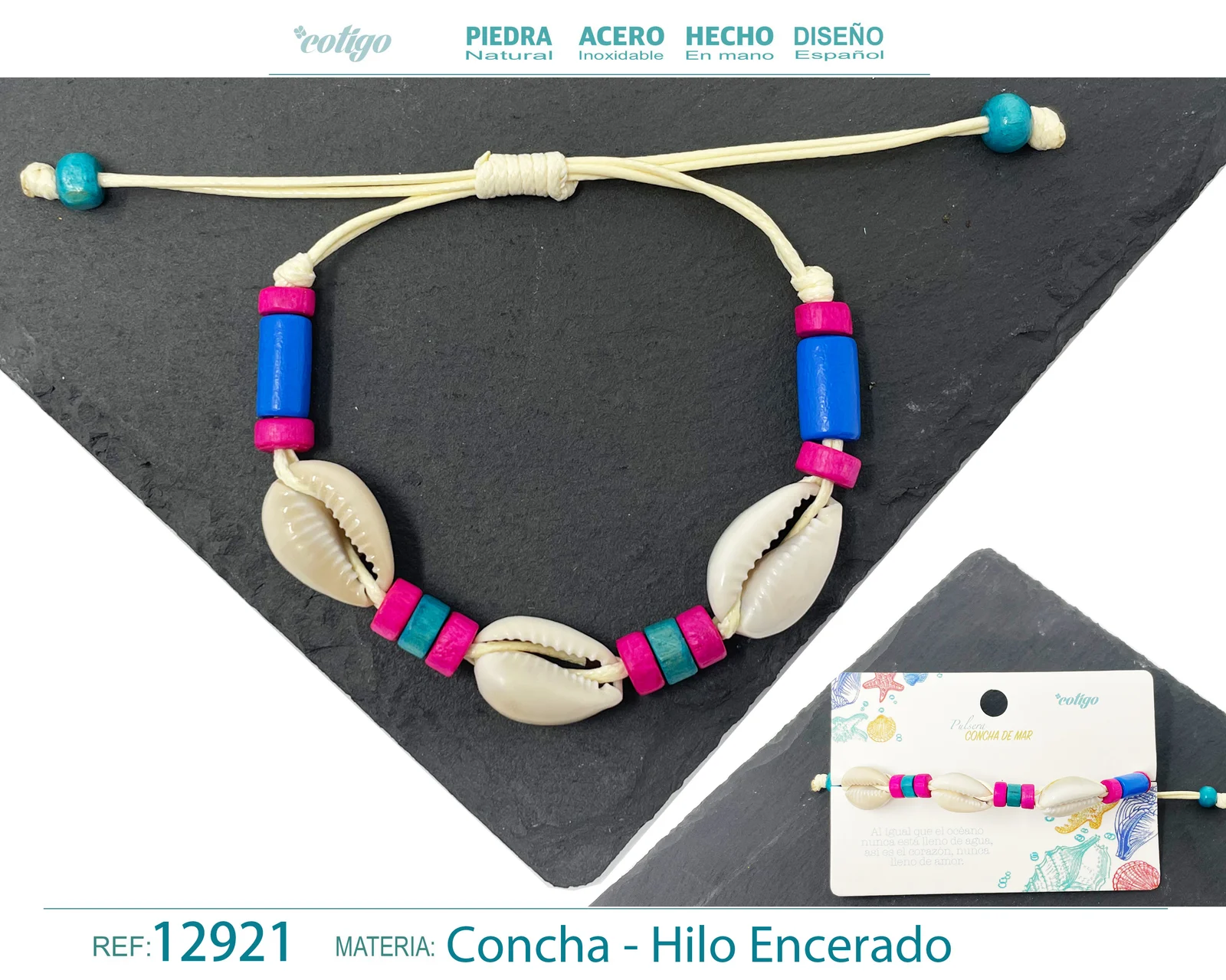 PULSERA HILO ENCERADO DE CONCHA
