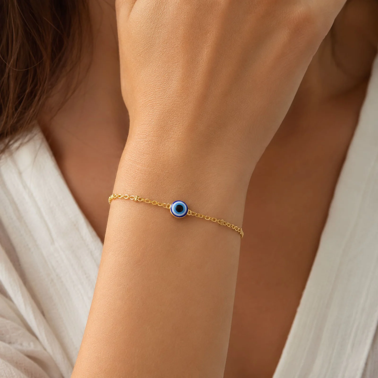 PULSERA OJO TURCO ACERO COLOR DORADO