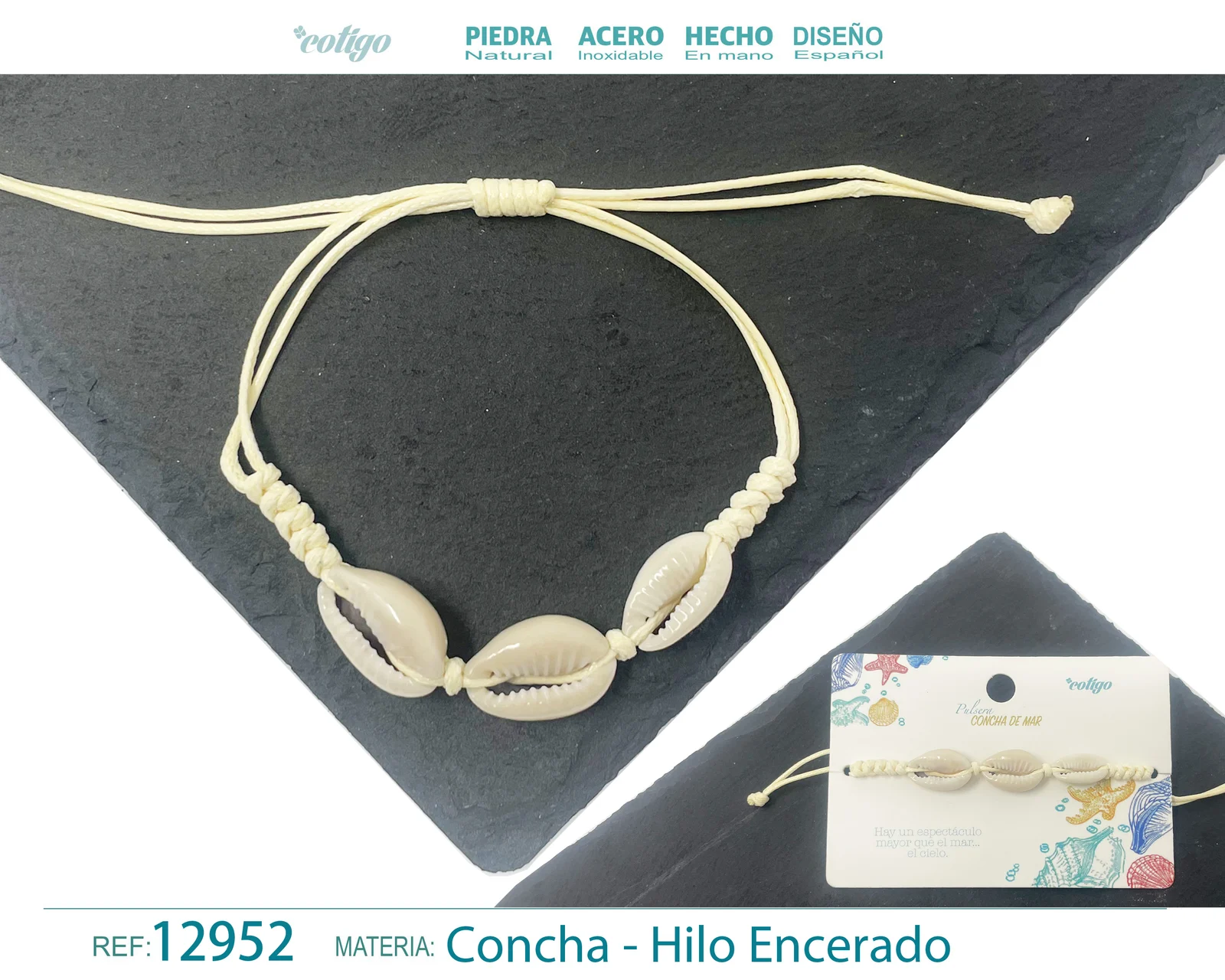 PULSERA HILO ENCERADO DE CONCHA