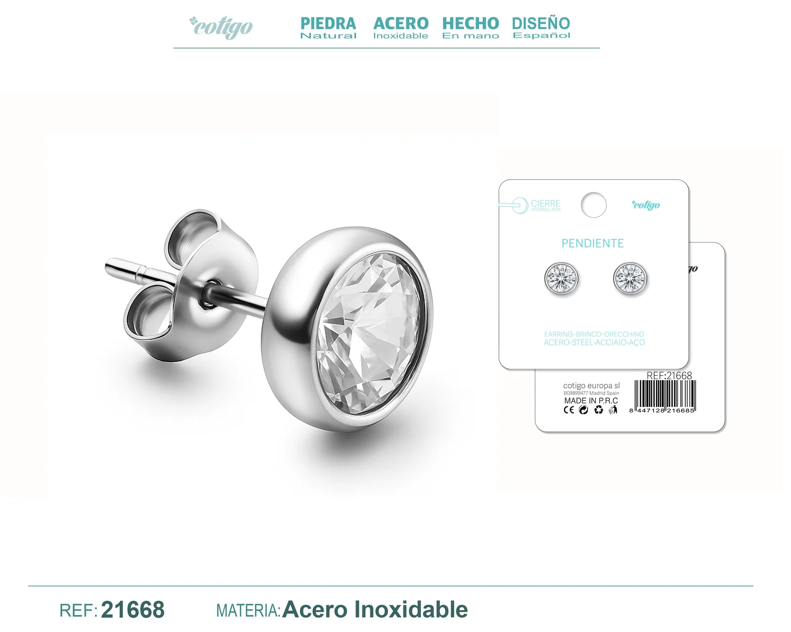 PENDIENTE ACERO  COLOR PLATEADO CON CIERRE ROSCA