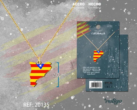 COLGANTE MAPA Y BANDERA CATALUÑA ACERO DORADO