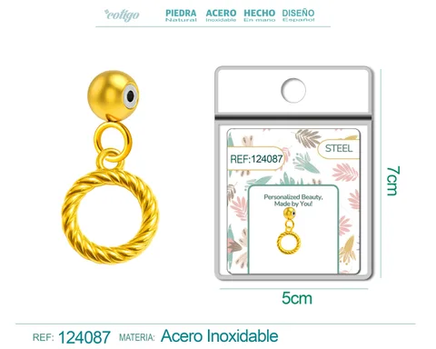 CHARM ACERO DORADO CHAPADO ORO 14 K-CON BOLA DE GOMA