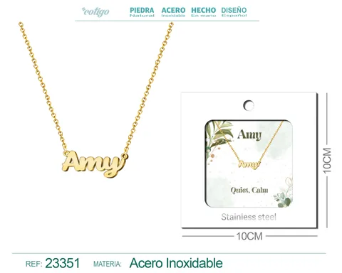 COLLAR NOMBRE INGLES AMY ACERO CON SOBRE