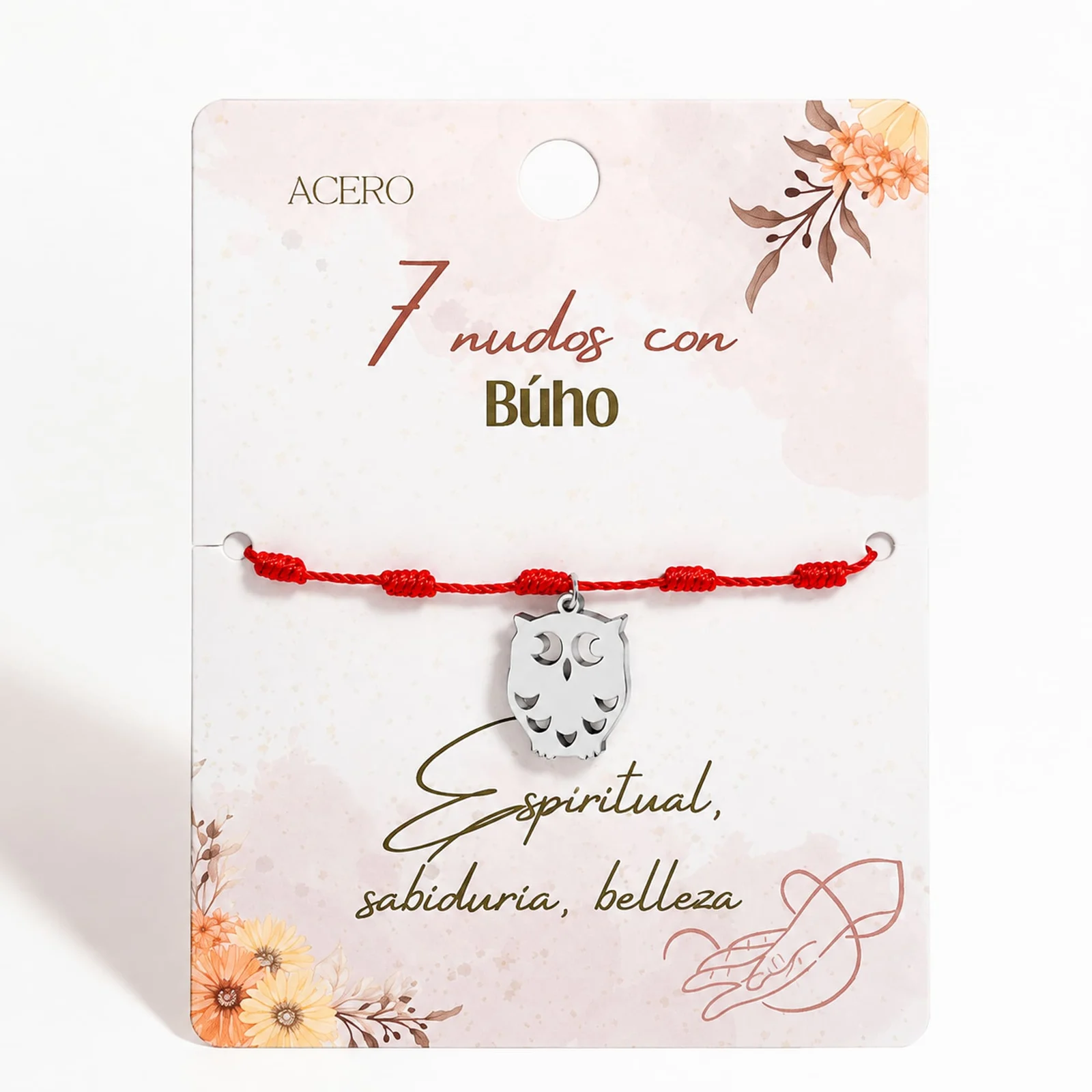 PULSERA 7 NUDOS CON BÚHO COLOR PLATEADO