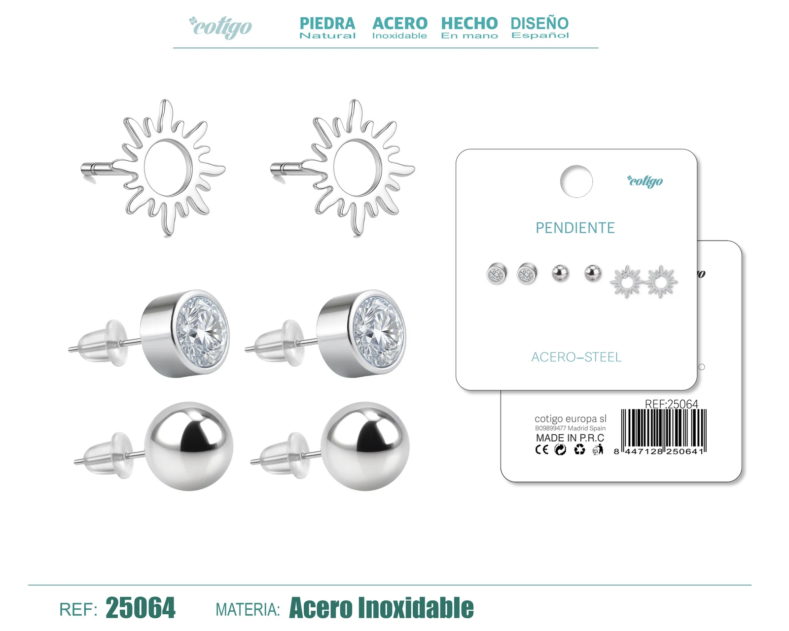 PENDIENTE ACERO INOXIDABLE 3 PARES