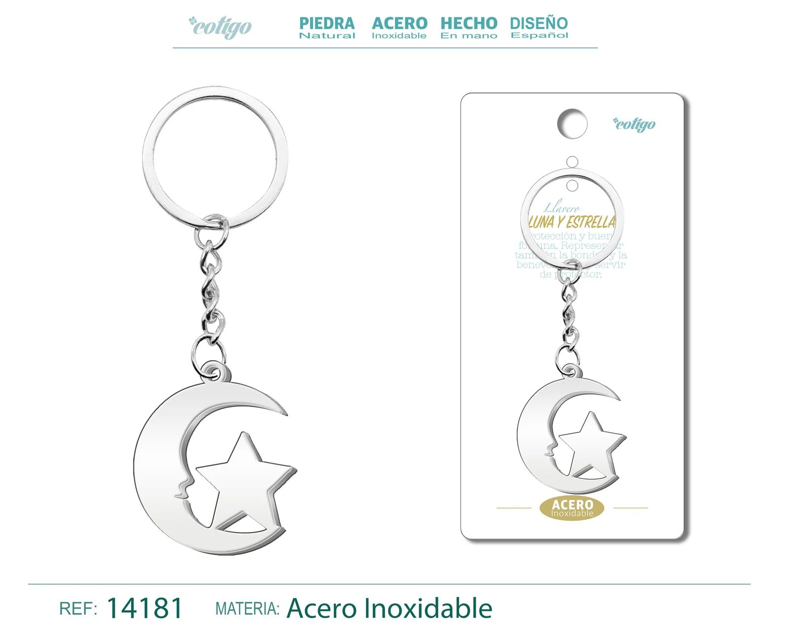 LLAVERO DE LUNA Y ESTRELLA ACERO