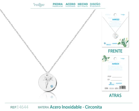 COLLAR ACERO PARA NACIMIENTO DE MARZO PLATEADO