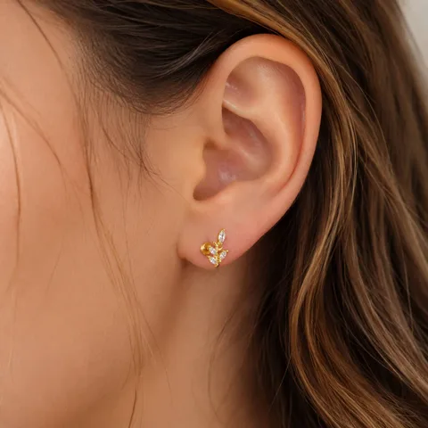 Pendiente-Piercing Bañado Oro 18K y con Circonita