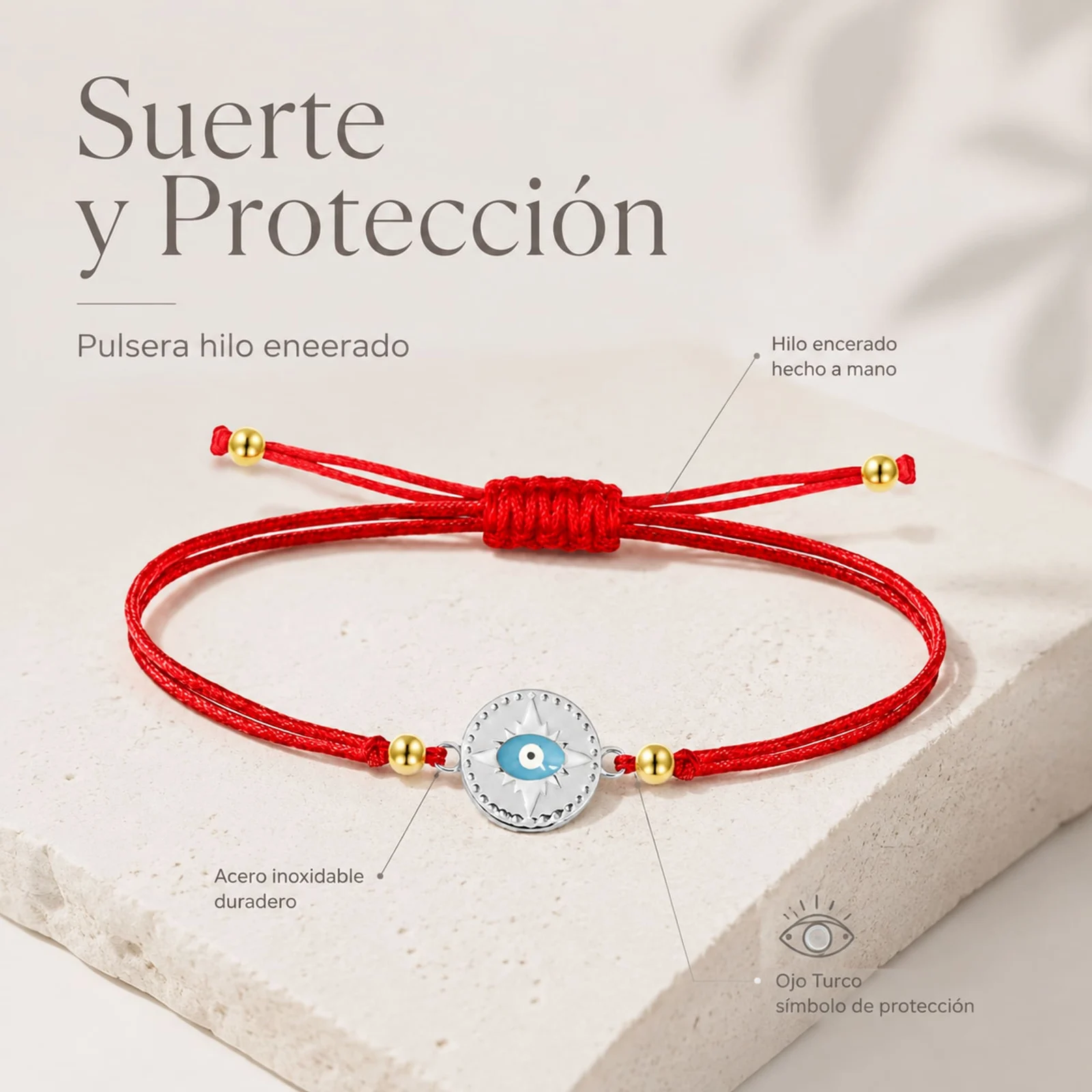 Pulsera Hilo encerado Rojo CON OJO TURCO Plateado