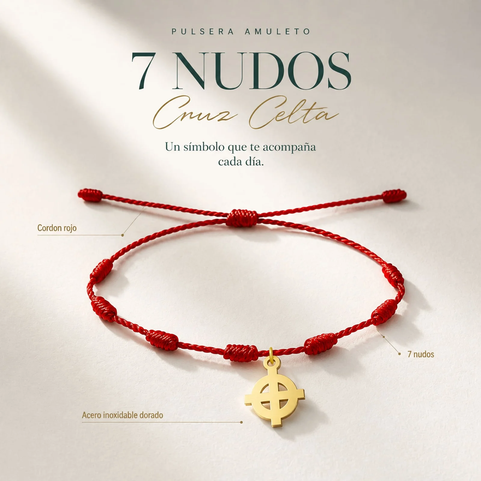 PULSERA 7 NUDOS CON CRUZ CELTA COLOR DORADO