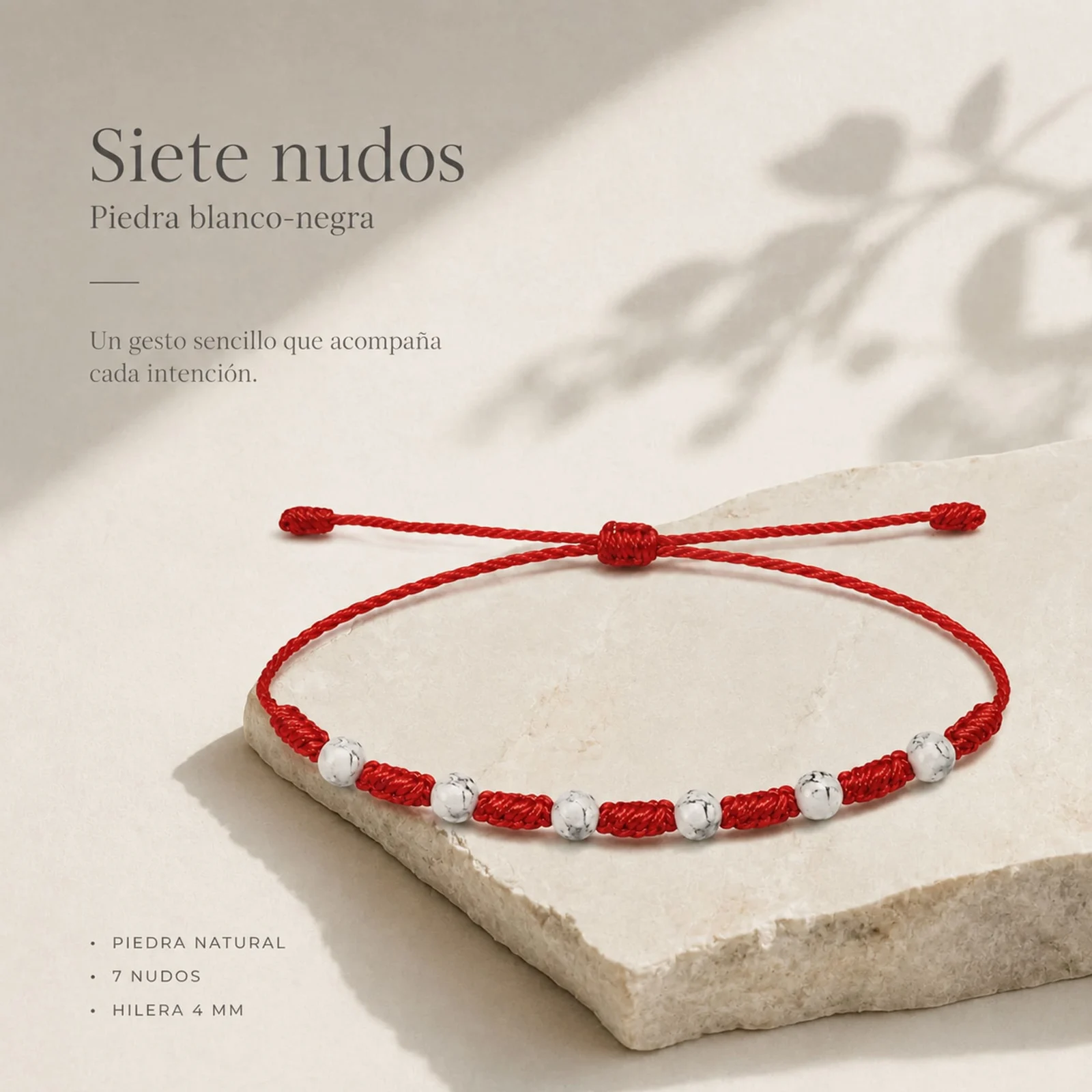 PULSERA 7 NUDOS CON  PIEDRA BLANCO-NEGRA 4MM