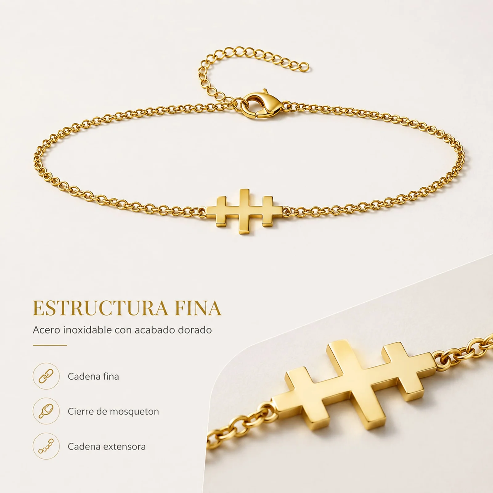 PULSERA CRUZ CATACUMBASACERO DORADO