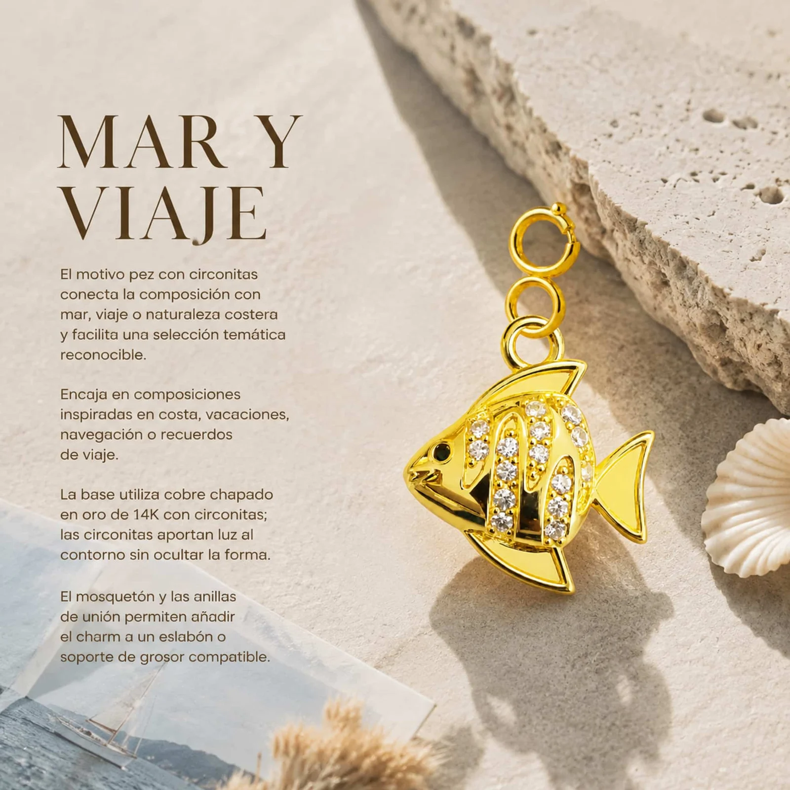 CHARM DE COBRE CHAPADO A ORO 14K CON CIRCONITA-CON CIERRE