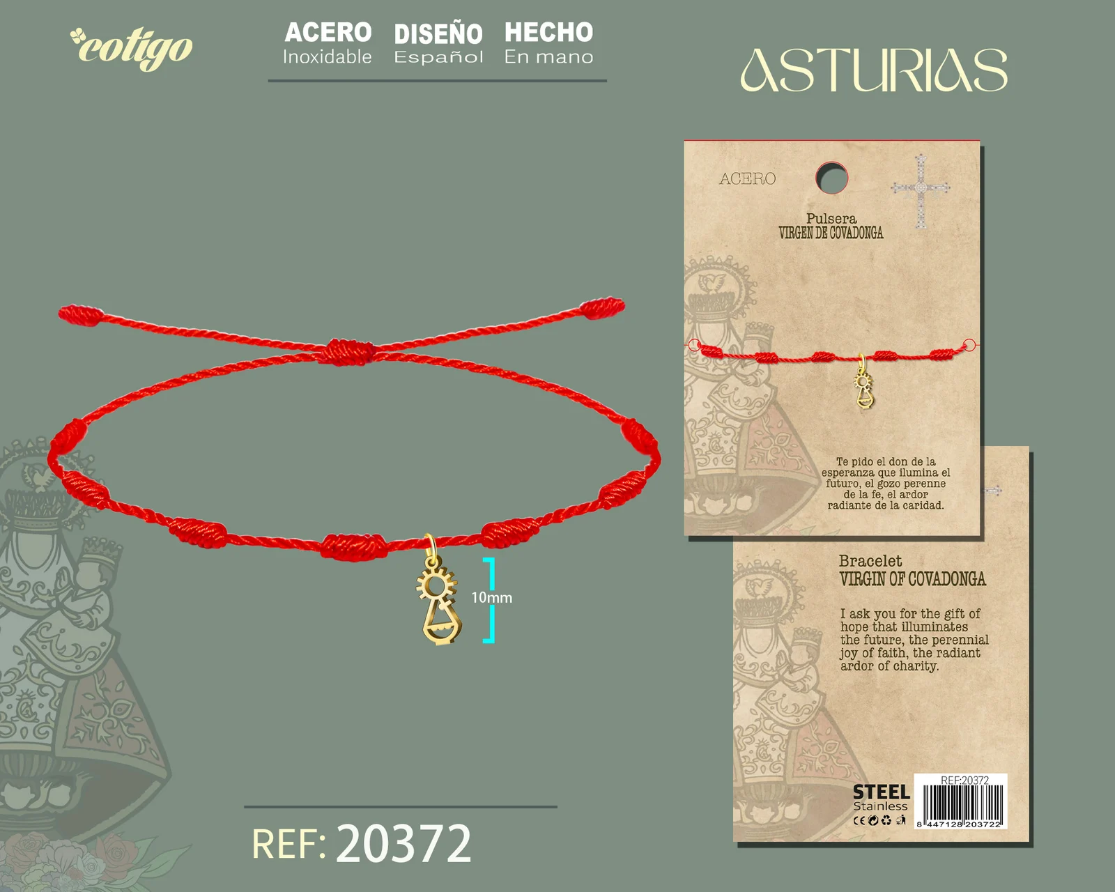 PULSERA 7 NUDOS CON VIRGEN COVADONGA ACERO DORADO