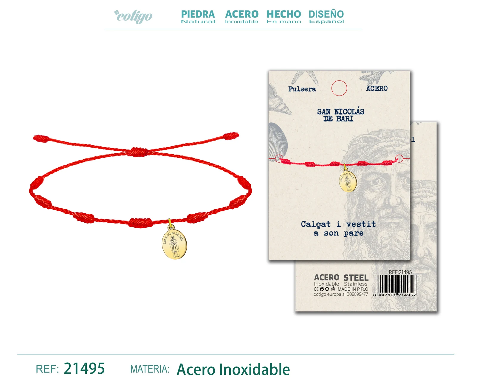 SAN NICOLÁS DE BRARIPULSERA 7 NUDOS CON  ACERO DORADO