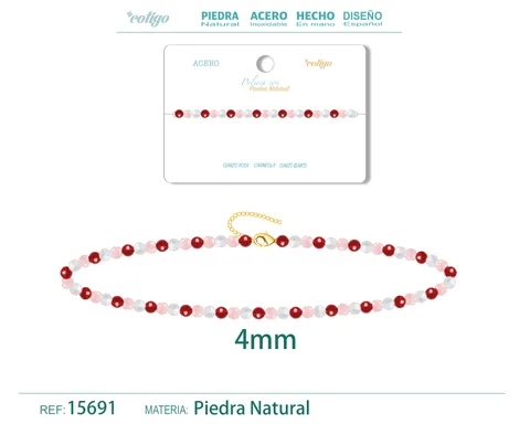 PULSERA CARNEOLA+CUARZO BLANCO+CUARZO ROSA 4MM