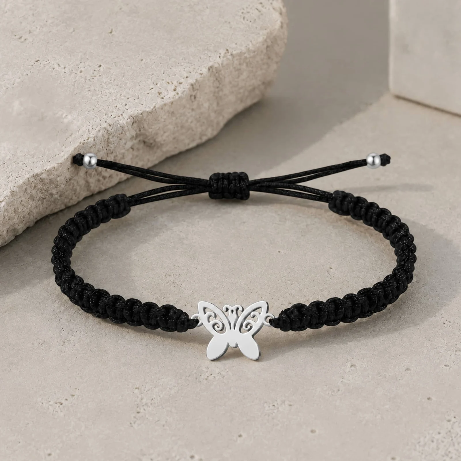 PULSERA HILO DESTINO  CON MARIPOSA ACERO PLATEADO