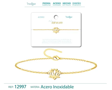 PULSERA FLOR DE LOTOACERO DORADO