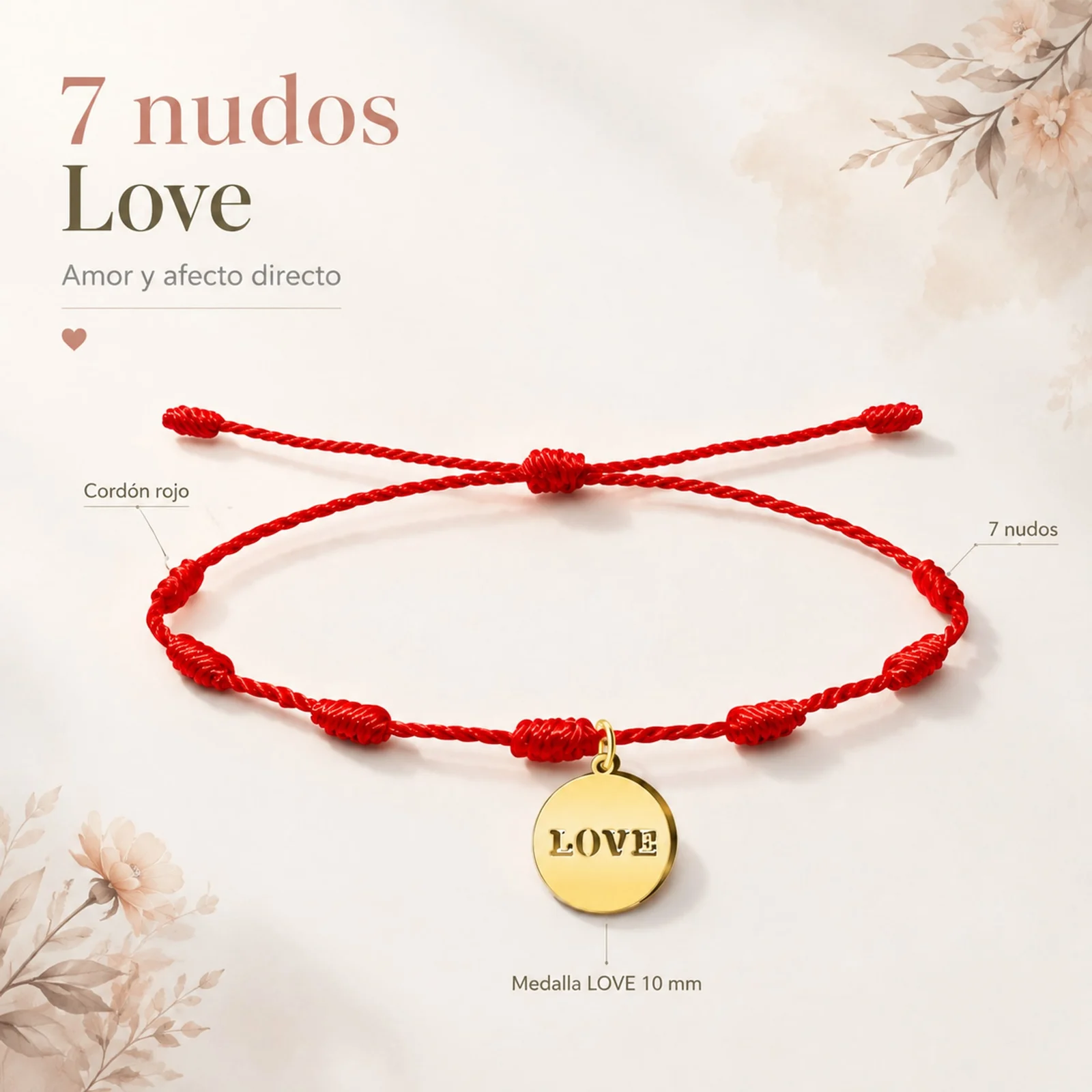 PULSERA 7 NUDOS CON LOVE COLOR DORADO