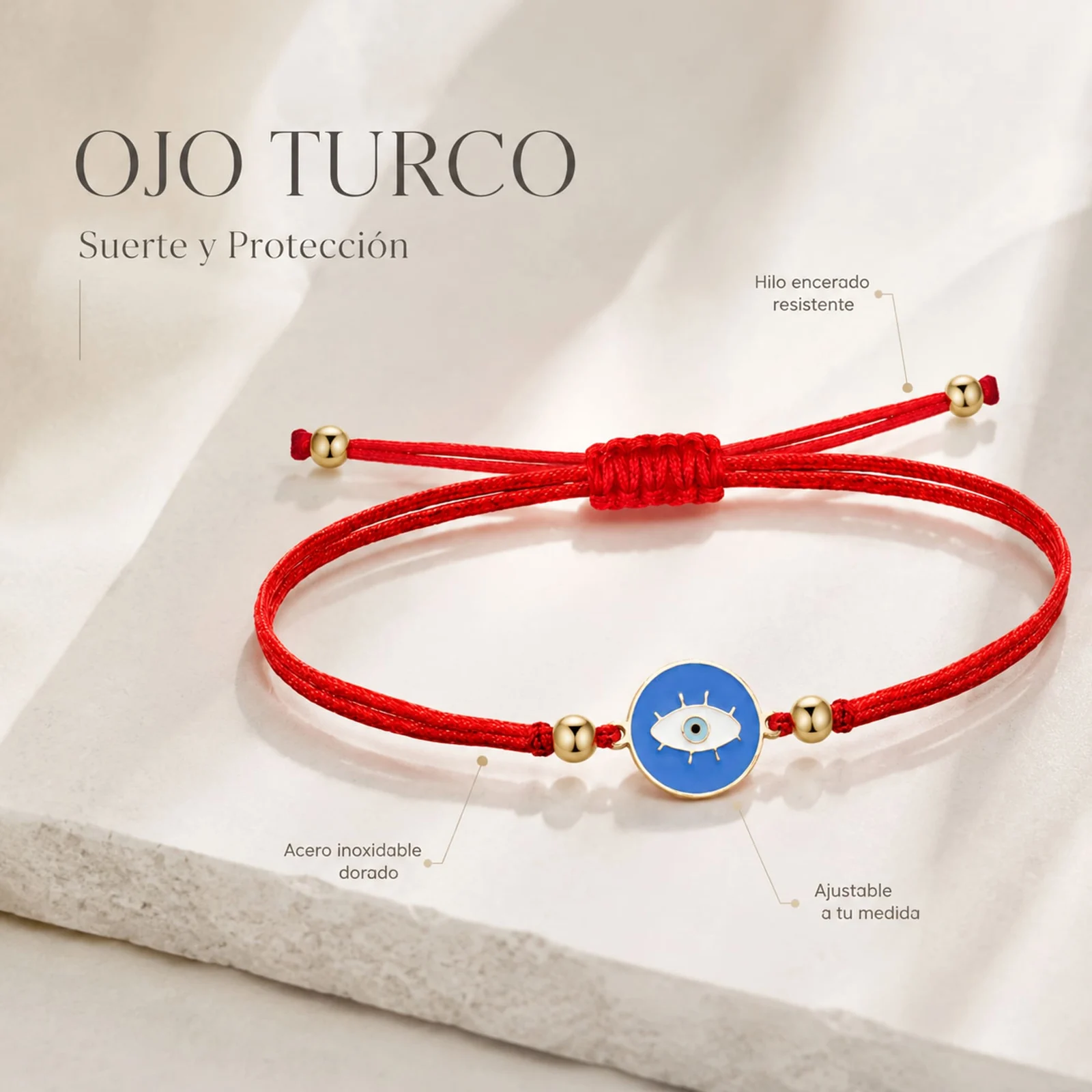 Pulsera Hilo encerado Rojo CON OJO TURCO Dorado