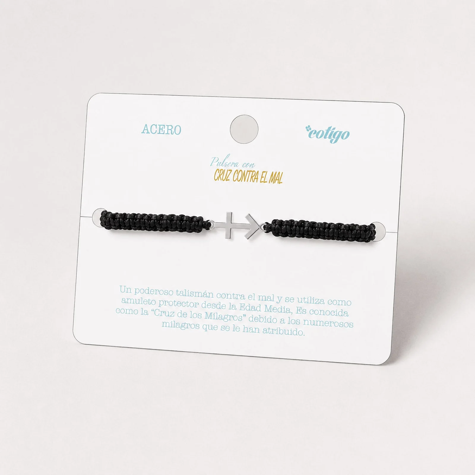 PULSERA HILO DESTINO  CON CRUZ CONTRA EL MAL ACERO PLATEADO