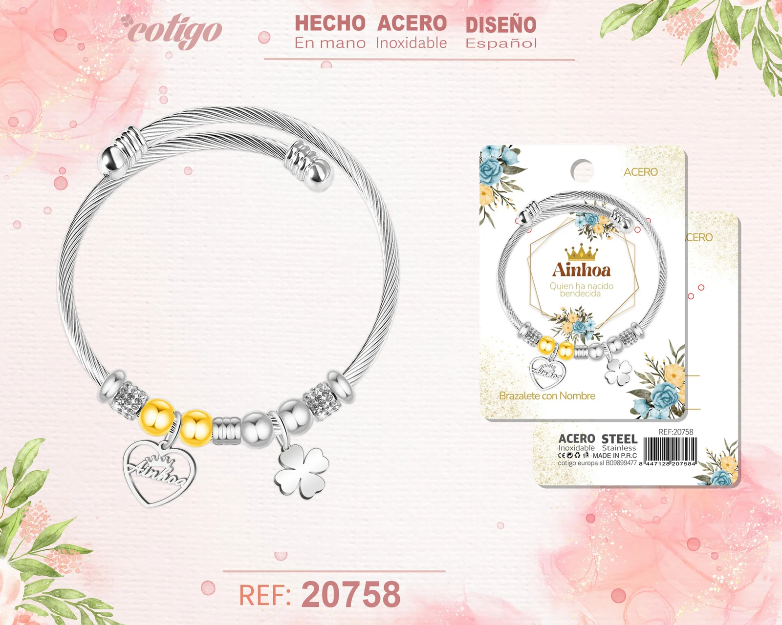 BRAZALERTE ACERO CON NOMBRE:AINHOA