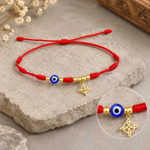 PULSERA 7 NUDOS CON OJO DE TURCO Y NUDO DE BRUJA ACERO DORADO