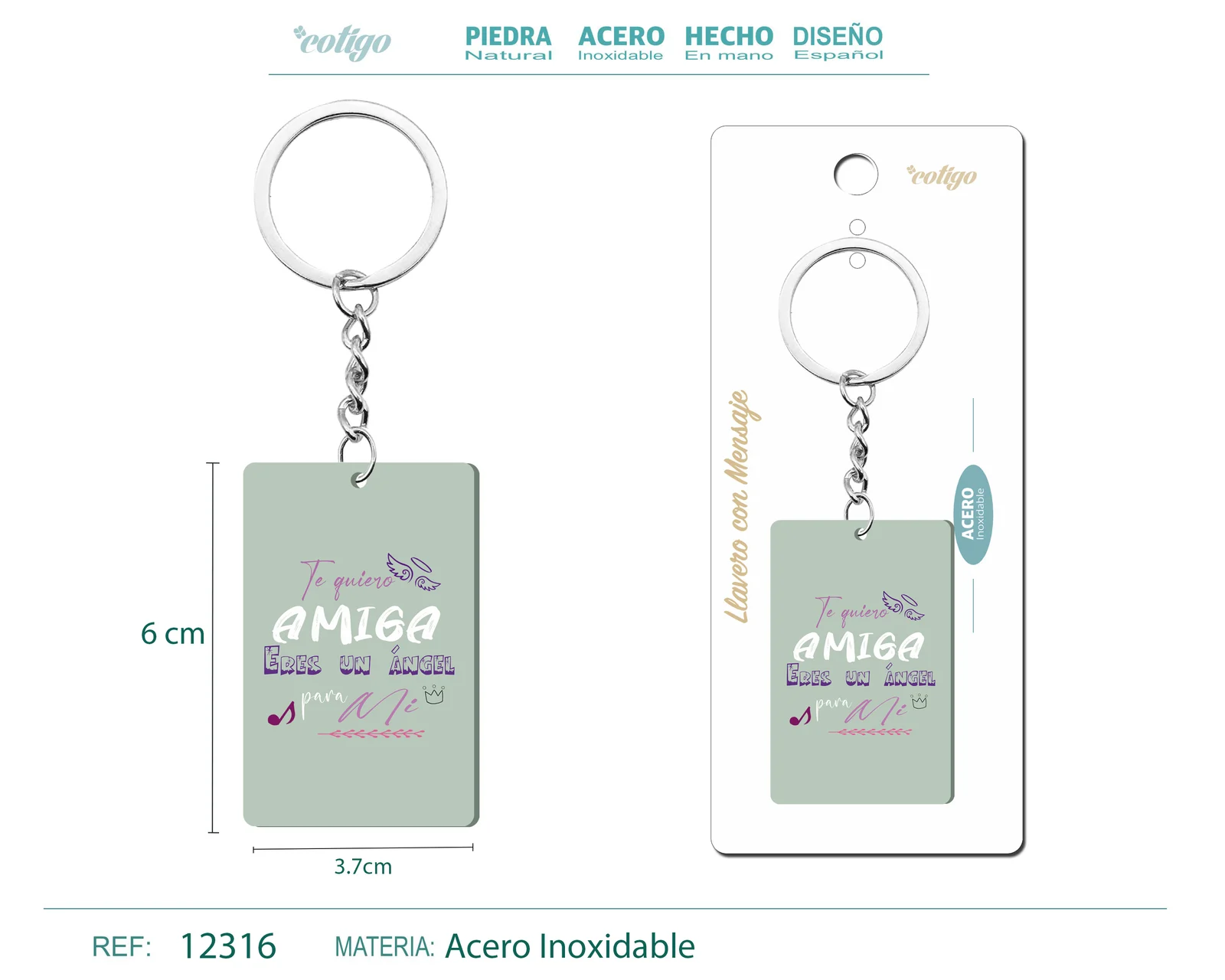 LLAVERO MENSAJE COLORES CON ACCESORIO ACERO