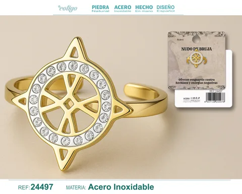 ANILLO NUDO DE BRUJA ACERO DORADO CON CIRCONITA