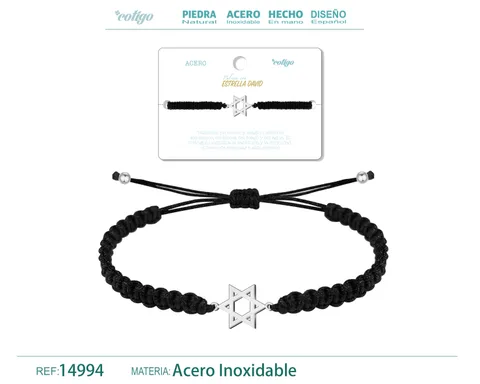 PULSERA HILO DESTINO  CON ESTRELLA DAVID ACERO PLATEADO