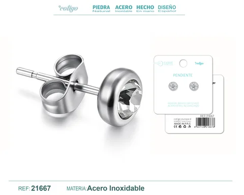 PENDIENTE ACERO  COLOR PLATEADO CON CIERRE ROSCA
