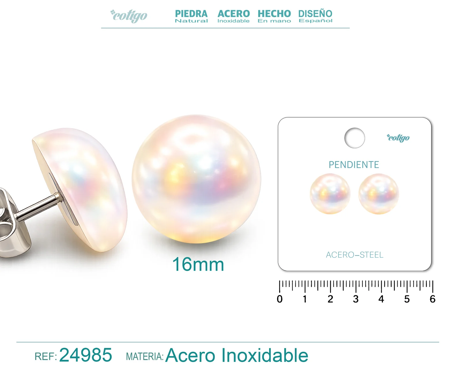 PENDIENTE DE PERLA CON ACCESORIO ACERO