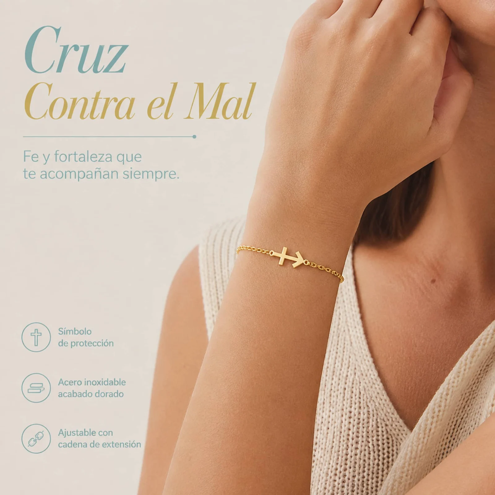 PULSERA CRUZ CONTRA EL MALACERO DORADO