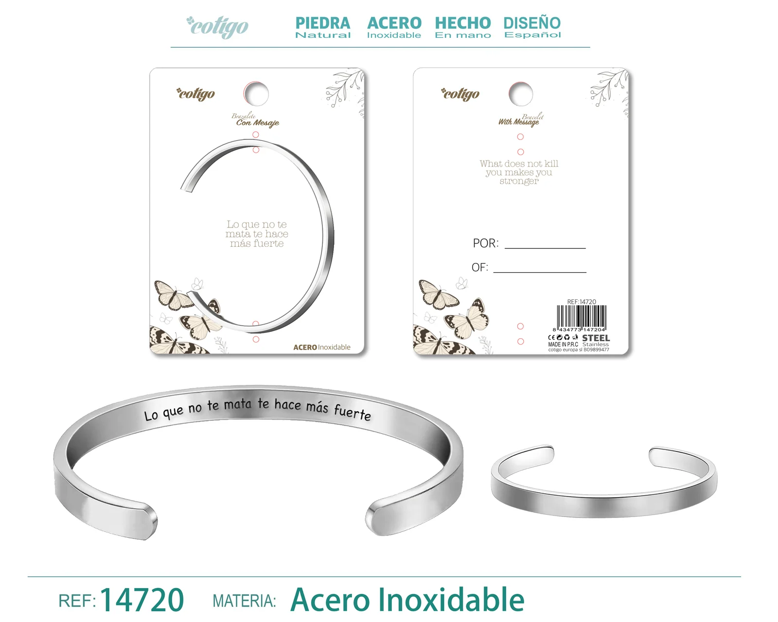 BRAZALETE ACERO CON MENSAJE ESPAÑOL