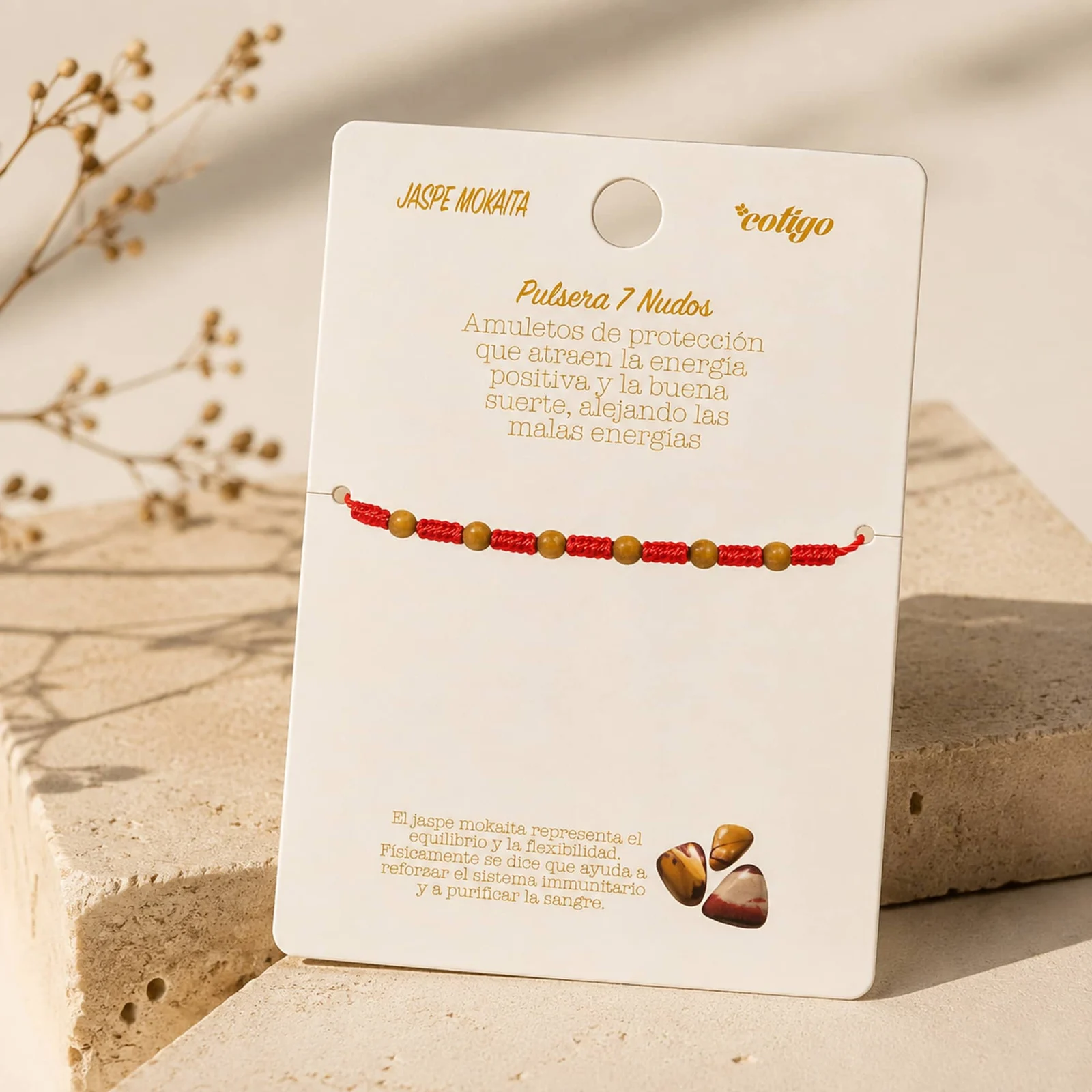 PULSERA 7 NUDOS CON  JASPE MOKAÍTA 4MM