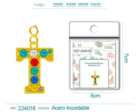 CHARM DE LETRA T ACERO COLOR DORADO CON CIRCONITA-CON CIERRE