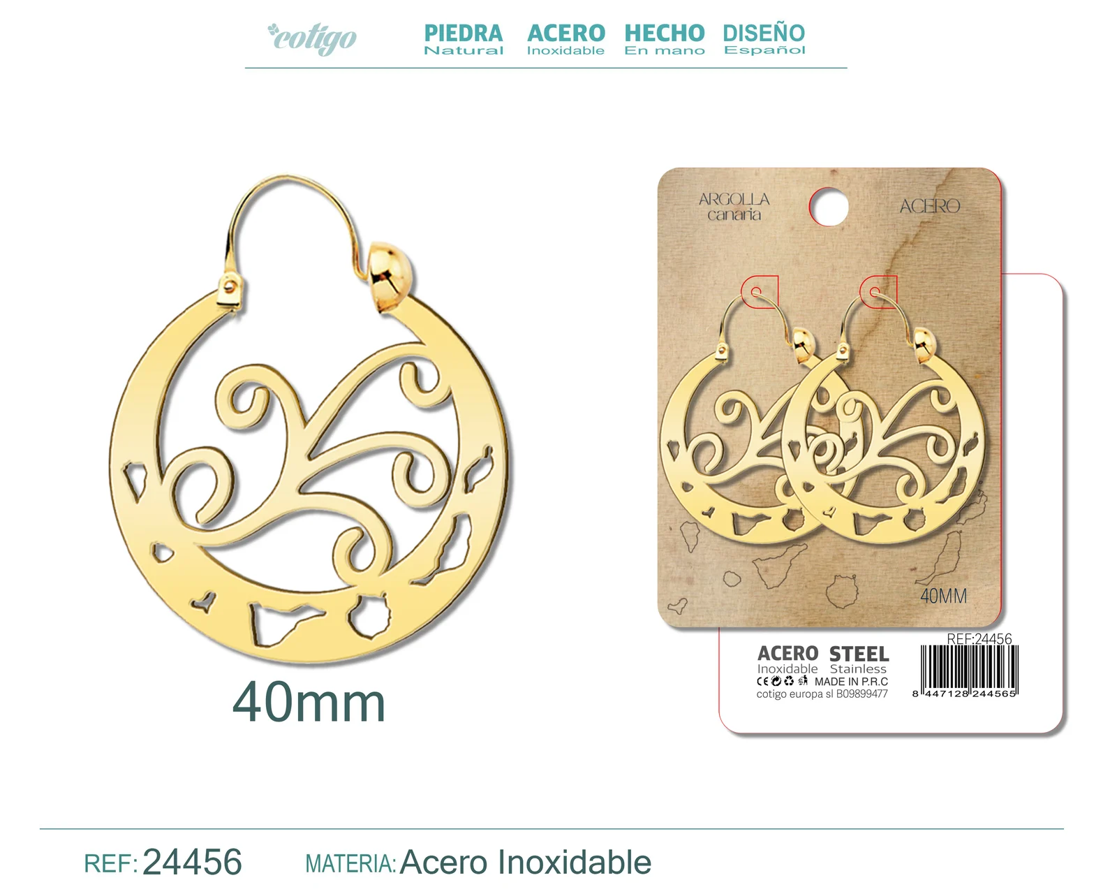 ARGOLLA CANARIA 40MM ACERO COLOR DORADO